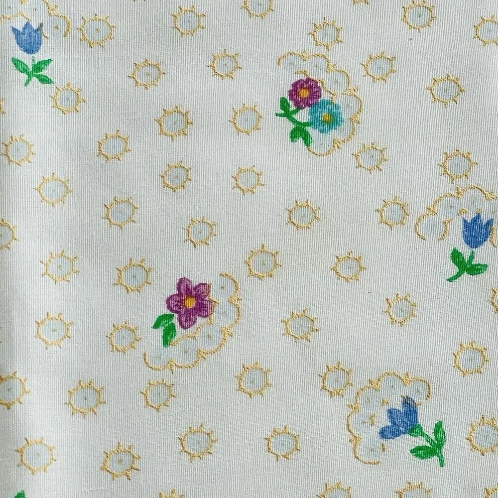 Vintage 70s Single Border Floral Faux Eyelet Fabric Cotton Blend 1yd 29